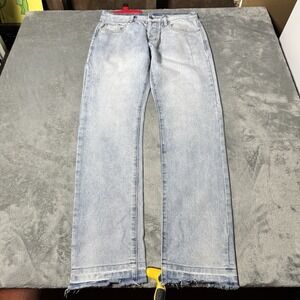 Mnml Skinny Bootcut Jeans Mens 31 Raw Fray Hem Stretch Denim Blue Streetwear